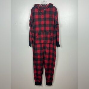 Torrid Sleep red & black buffalo plaid fleece hooded 1 piece pajamas, M/L.